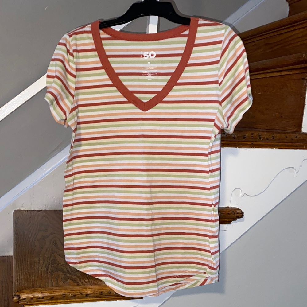 SO V-Neck Tee Multicolor Stripes Size Medium